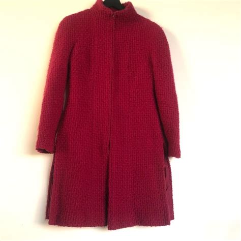 chanel 00a red boucle with pink thread|Chanel Boucle Tweed Coat Jacket Berry Red France 00A Size .